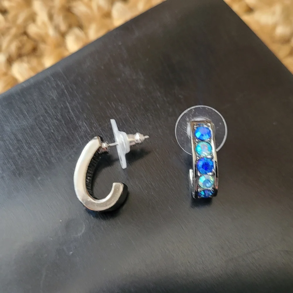 Brilliant Blue & Aqua Stones in Petite Gunmetal Hoops